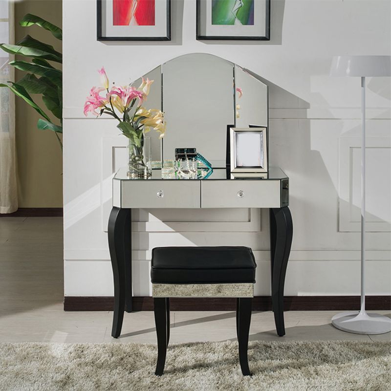 Tri-Folding Mirror Vanity Table Set 31.5" Wide 2-drawer Mirrored Vanity Desk