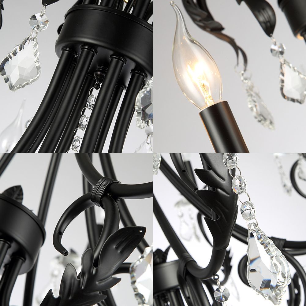6/8 Bulbos Candelier Candelier Nordic Crystal Hanging Techo Luz en negro para sala de estar