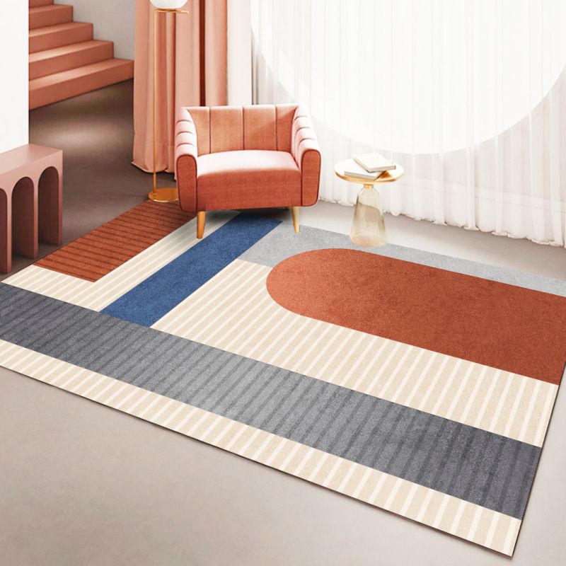 Dark Orange Modern Rug Polyester Color Block Rug Non-Slip Backing Rug for Living Room