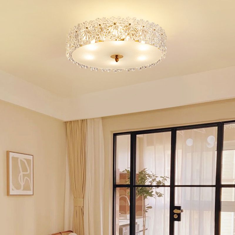 Semi Mount Lighting Vintage Drum Glass Semi Flush Light Fixture