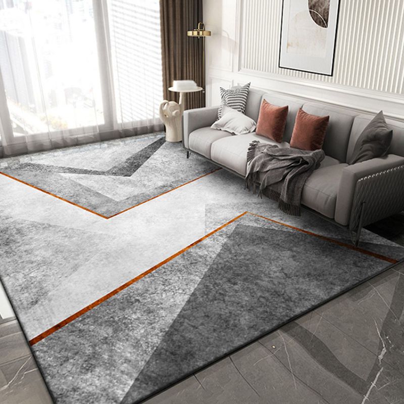 Grey Tone Simplicity Rug Polyester Geometry Print Carpet Stain Resistant Area Rug for Living Room