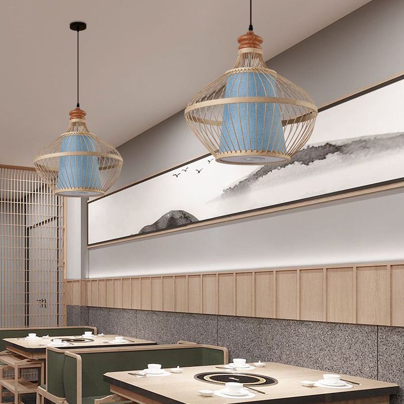 Japanese Pendulum Light Rattan 1-Light Hanging Ceiling Light for Dining Room