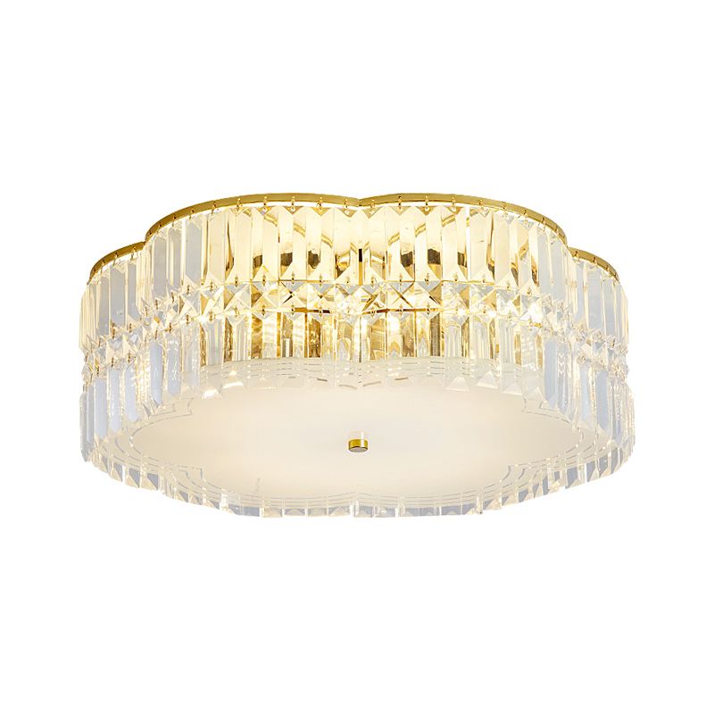 Golden Flower Flush Pendant Light Modern Clear Crystal 15"/19" W LED Flush Light with Acrylic Diffuser