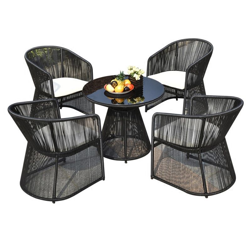 Glass Top Modern Dining Table Set 1/2/3/4/5 Pcs Balck Metal Dining Set