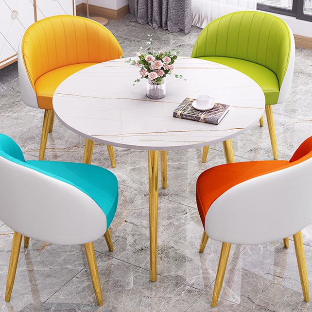 Round Shape 4 Legs Modern Dining Table White Fixed Table of Sintered Stone