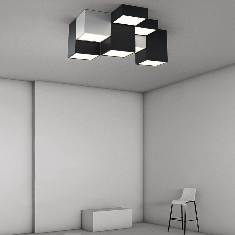 Plafonnier LED noir et blanc dans une simplicité moderne, plafonnier géométrique en fer avec abat-jour en acrylique