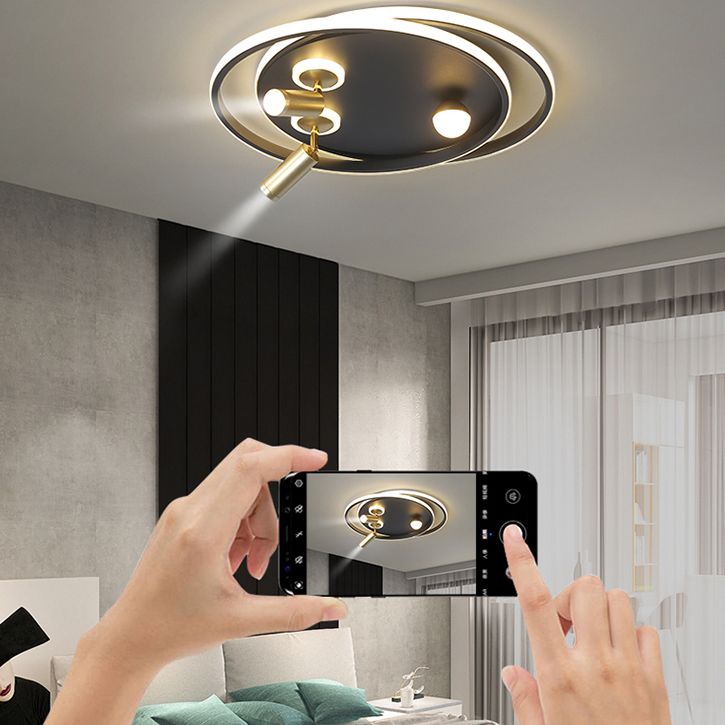 Metal Ceiling Mounted Light Modern Bedroom LED Flush Mount avec 2 Spotlights
