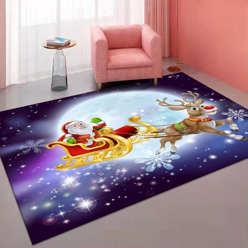 Red Modern Rug Polyester Santa Claus Rug Non-Slip BKing Rug for Living Room