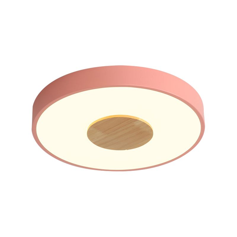 Round Flush Mount Ceiling Light Nordic Iron 1 Head Pink/Blue/White Lighting Fixture for Bedroom, 12"/16"/19.5" Width