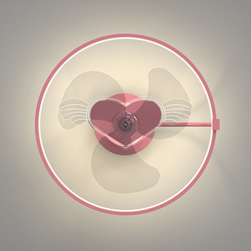 Heart Wings Shaped Ceiling Fan Lamp Cartoon Metal Children Bedroom LED Flush Mount Light