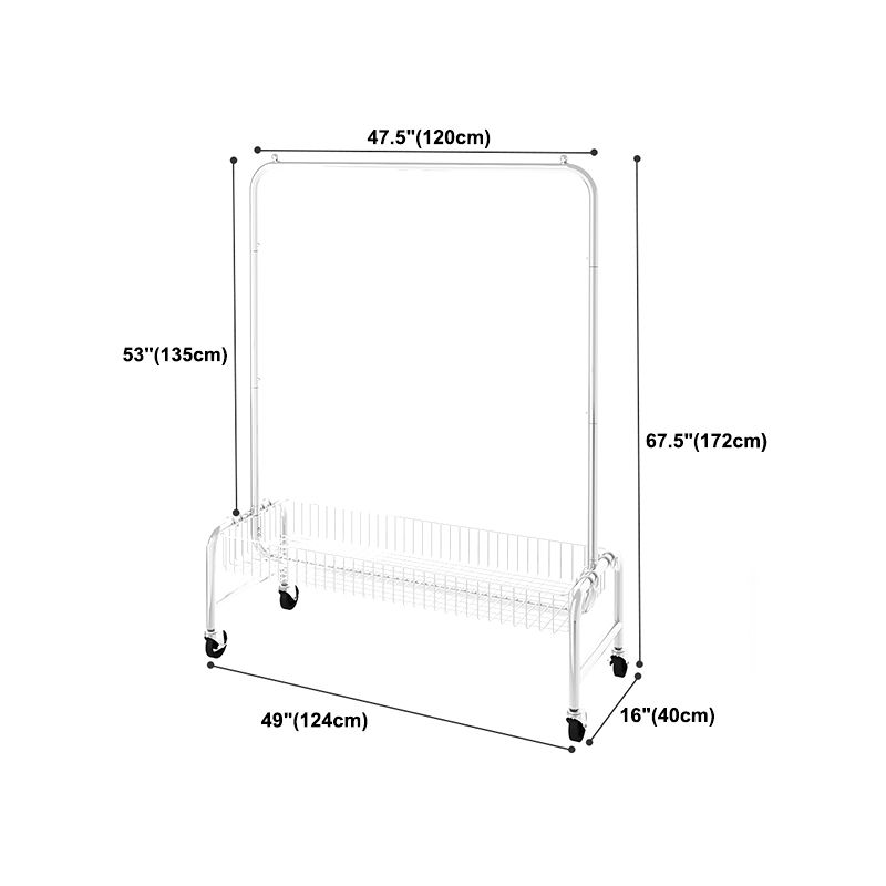 Industrial Coat Hanger Silver Metal Storage Coat Rack with Castors