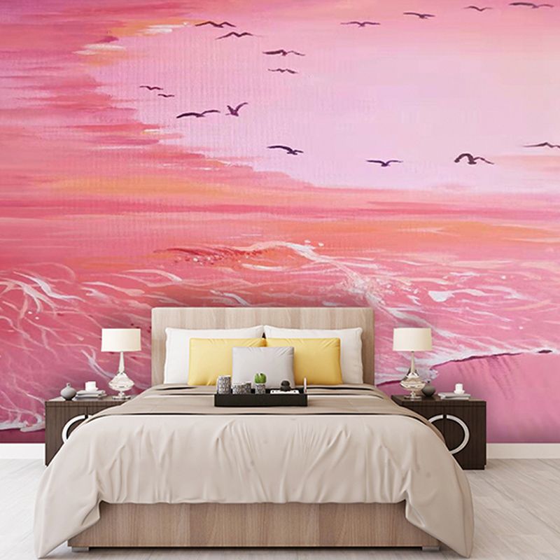 Romantic Mural Wallpaper for Girls' Bedroom, Beach and Sea, Made to Measure