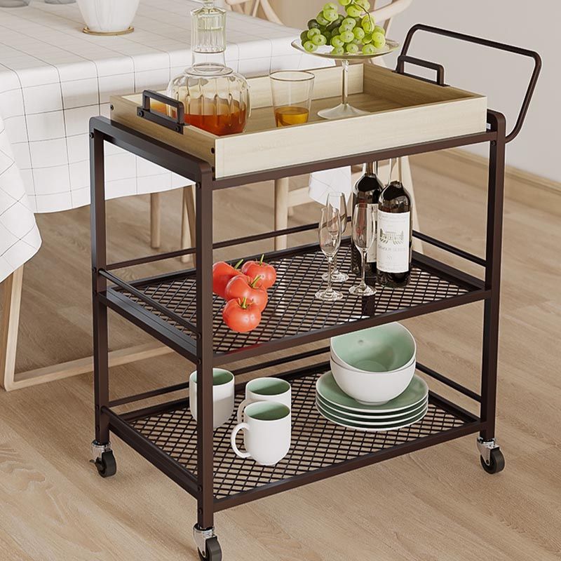 Modern Style Metal Prep Table 31.5"H Rolling Wood Prep Table with Open Storage
