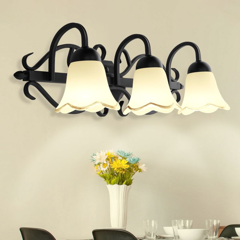 Simplicity Scalloped Bell Wall Mount Light Handblown Glass Vanity Light Fixture in Black