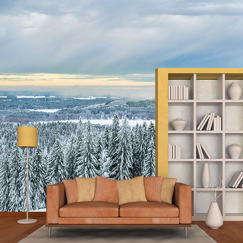 Snow Mountain Forest Mural Horizontal Photography Dining Room Wall Mural