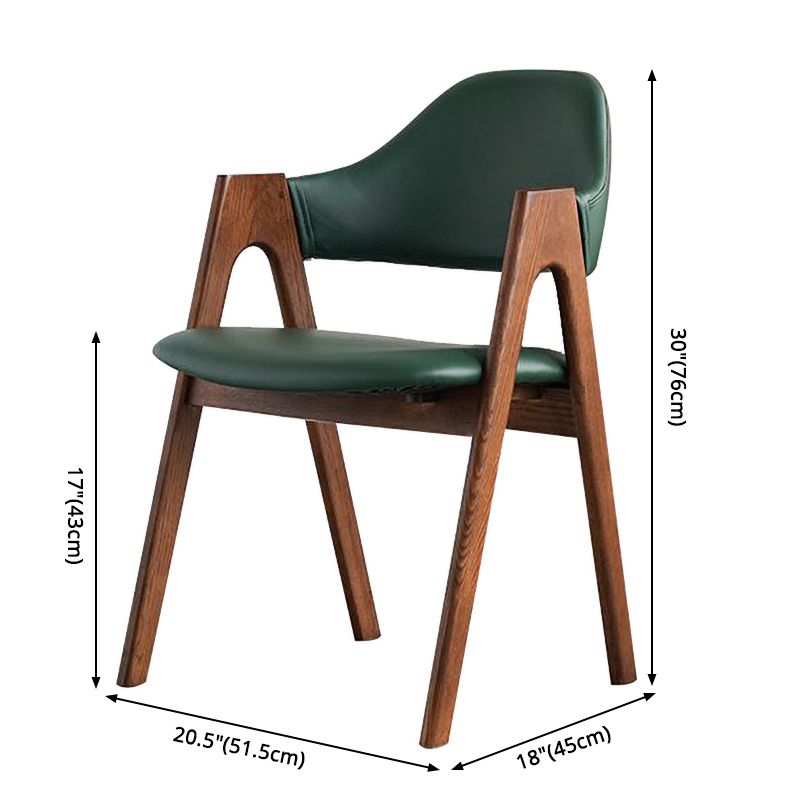 Glam Style Wood Dining Side Chair Faux Leather Open Back Arm Chairs for Home Use