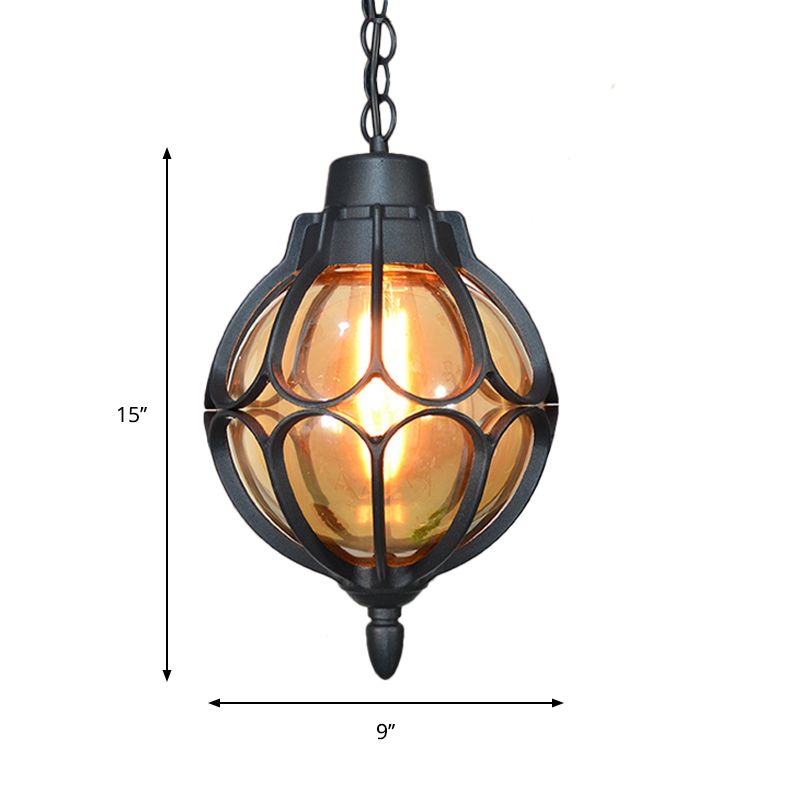 1 Licht 7 "/9"/11 "Weitkugel Anhängerlampe Vintage Bernstein Glashängung Lampe in Schwarz/Bronze/Gold