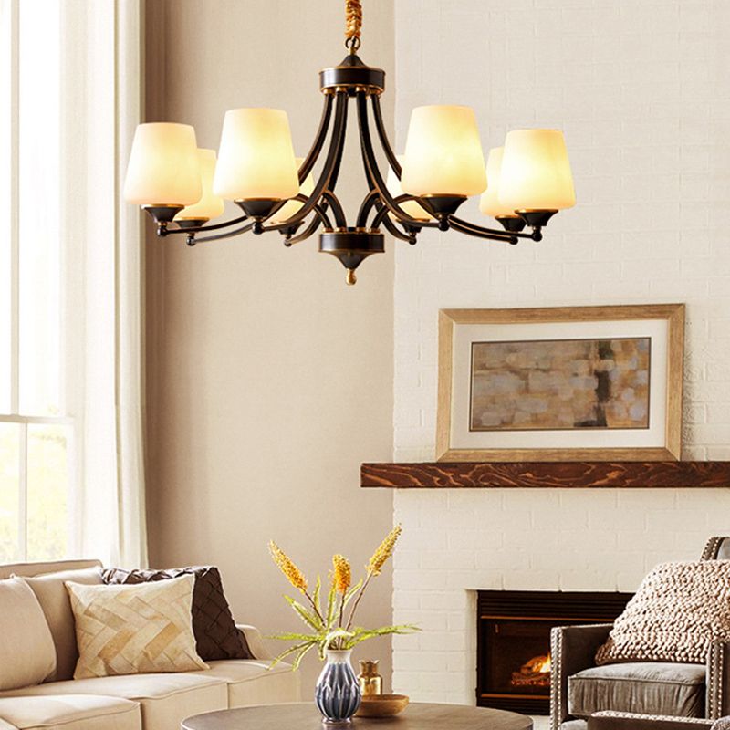American Brass Chandelier Branch Black Pendant Lamps with Glass for Living Room