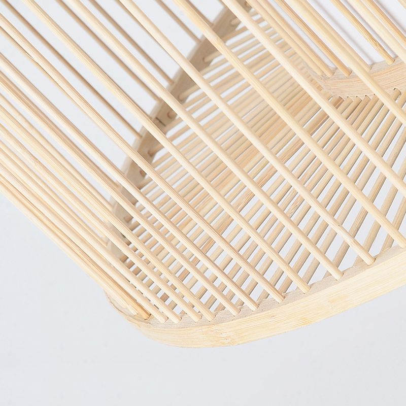 Hand-worked Drum Shaped Pendant Modern Wood 1-Light Restaurant Hanging Lighting