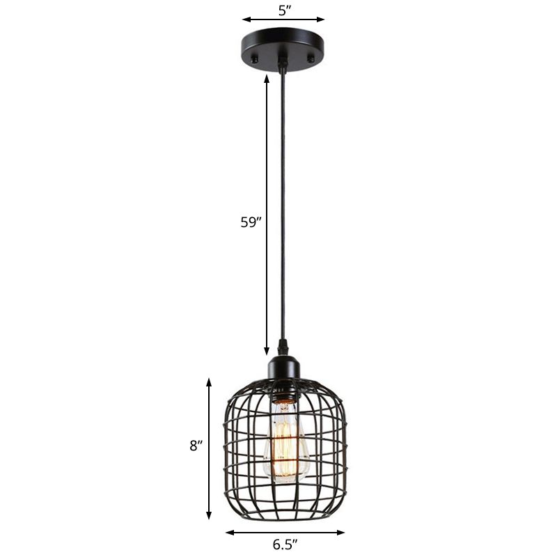 1 Lichtzylindrische Drahtkäfig-Anhänger Beleuchtung Retro Black Metall Hanging Deckenleuchte für das Restaurant