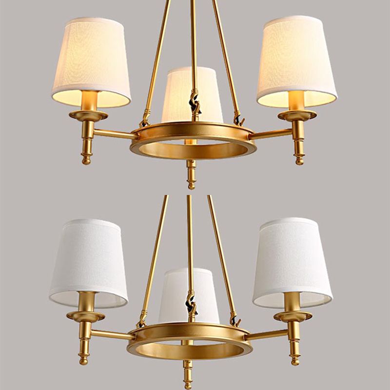 Wagon Wheel Light Fixture Traditional Multi-Head Chandelier Pendant Lamp with White Fabric Shade