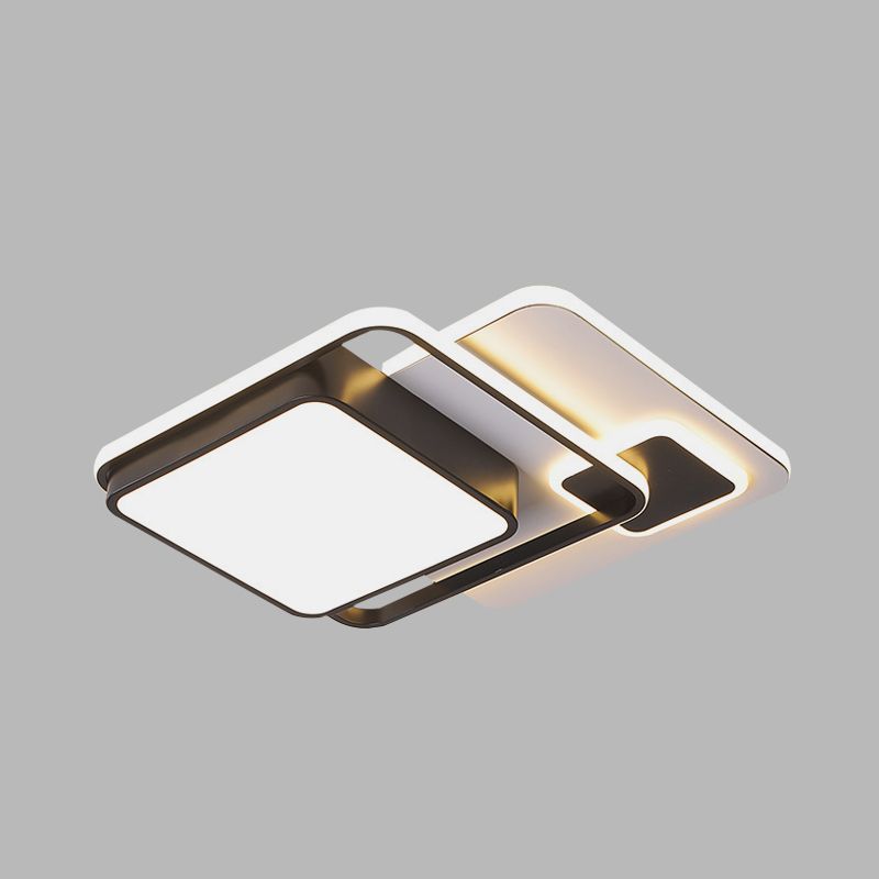 Modernist Square Flush Ceiling Light Iron 16"/19.5" W LED Bedroom Flush Lamp Fixture in Black