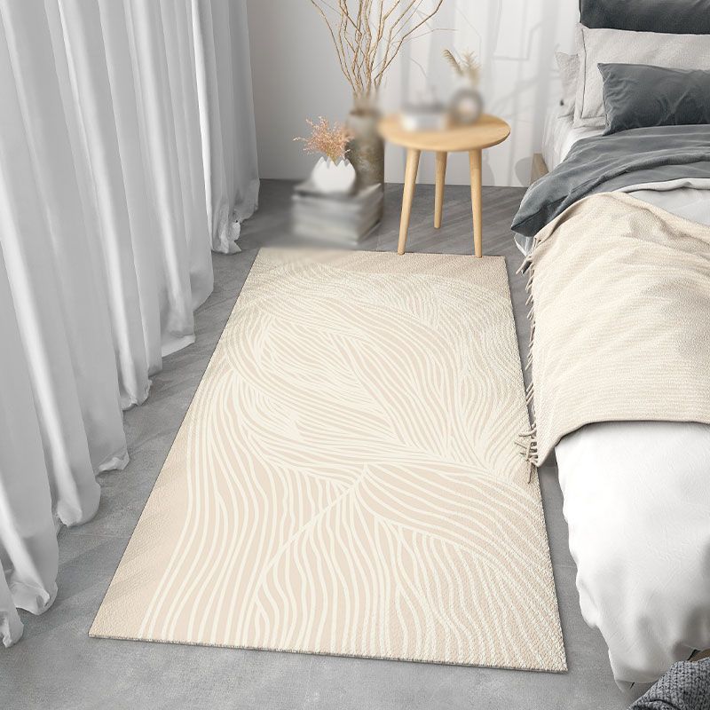 Beige Modern Carpet Polyester Stripe Pattern Area Rug Easy Care Area Rug for Bedroom