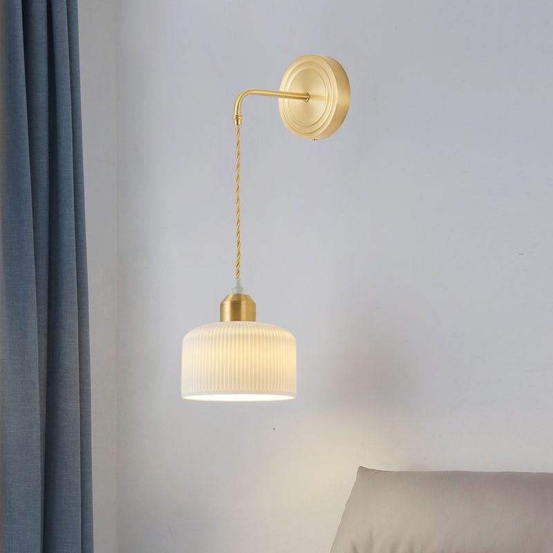 Nordic Style Wall Light Cylinder Shape Wall Lamp with Ceramic Shade for Bedroom