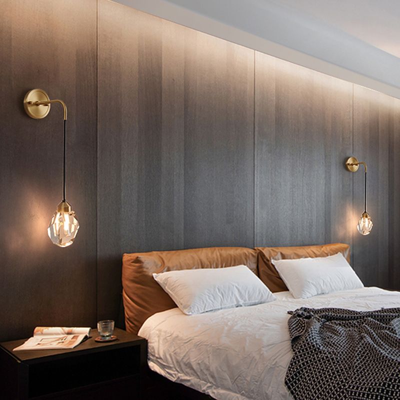 Gold Geometric Hanging Wall Lamp in Modern Luxury Style Copper Wall Sconce with Crystal Shade