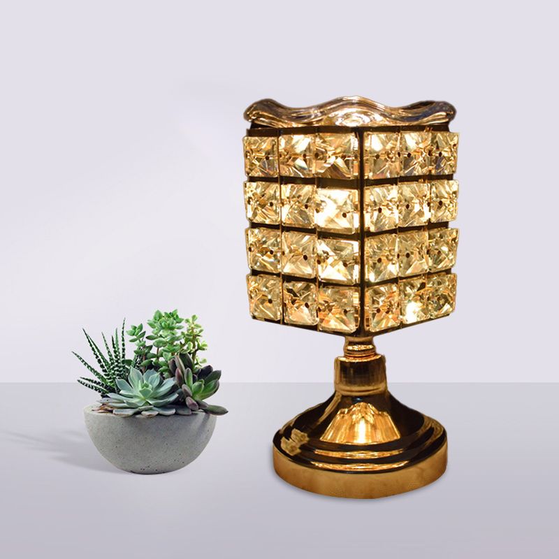 Cuboid/Globe/Crown Desk Light Contemporary Crystal Embedded Single Bedroom Night Table Lamp in Gold