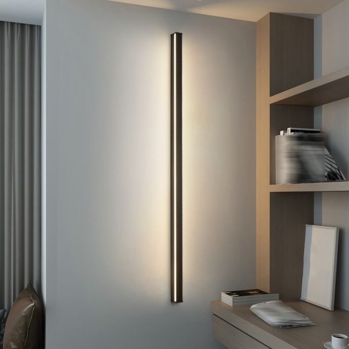 1 Light Linear Shape Wall Lighting Modern Style Metal Wall Light Sconce in Black