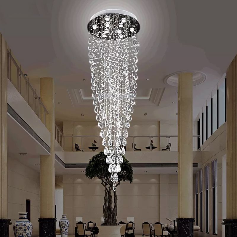 9 Lights Raindrop Hanging Lamp Modernism Silver Clear Crystal LED Multi Light Pendant