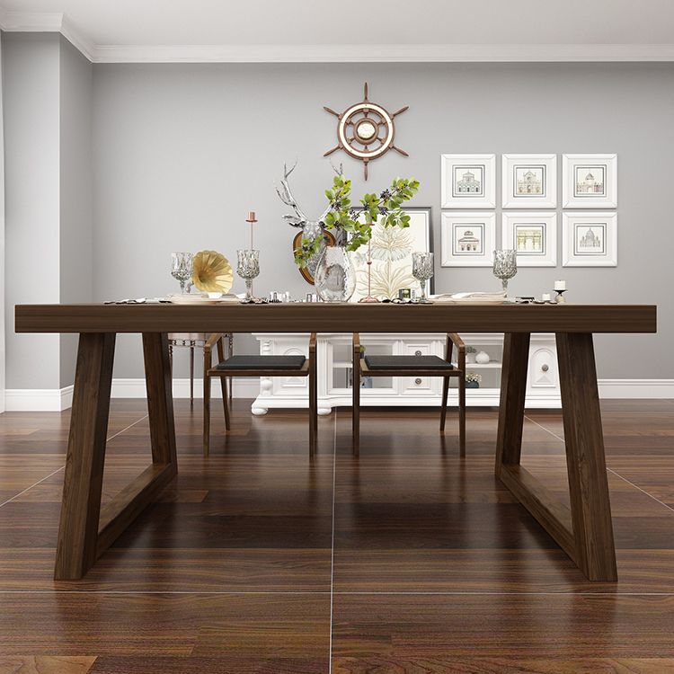 Fixed Solid Wood Top Kitchen Table Set with Double Pedestal Base Dining Table Sets for Home
