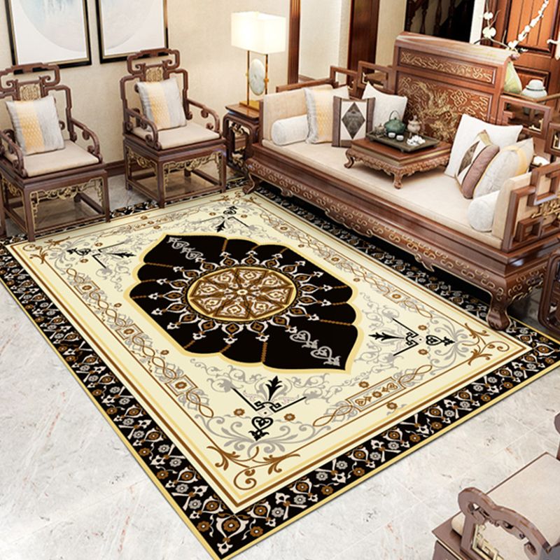 Gray Living Room Area Carpet Modern Medallion Indoor Rug Polyester Washable Carpet