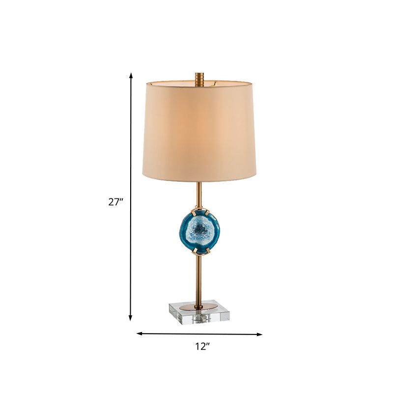 1 tête de salon Light Light Blue Night Night Table Lampe avec une teinte en tissu de baril