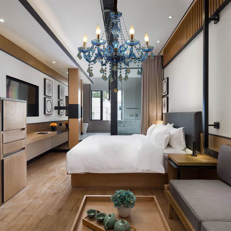 Candle/Bell Crystal hanger kroonluchter modernisme 6/18 lampen blauw hangend licht met schaduw/schaduwloos, 23,5 "/37,5" w