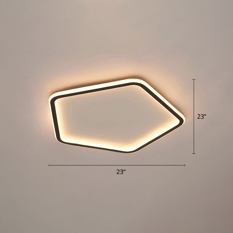 Minimalist Pentagon Ultrathin Ceiling Light Aluminum Bedroom LED Flush Mount Light in Black