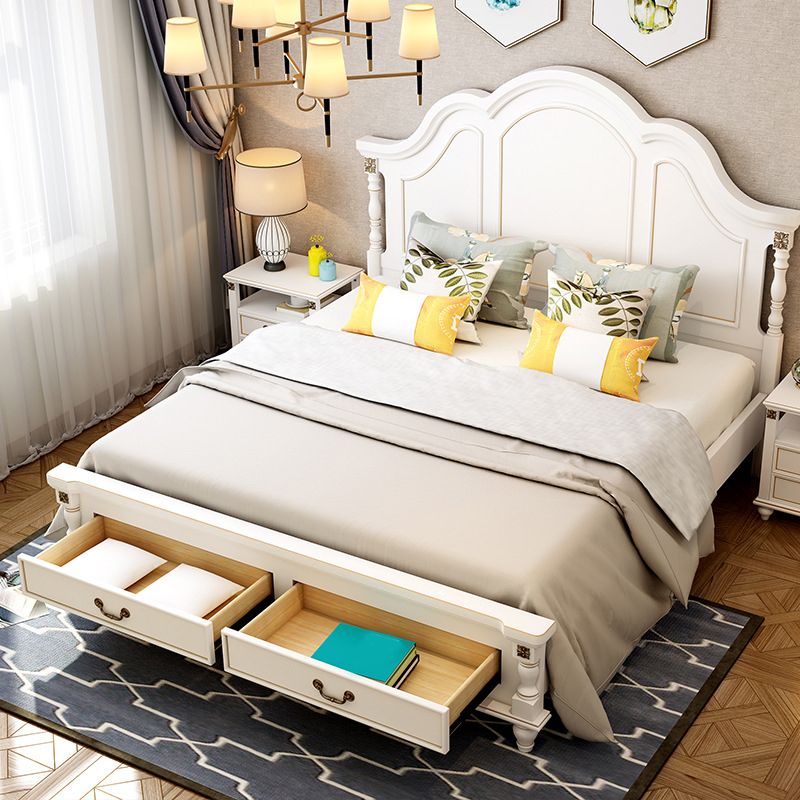 Wood Victorian Bed Frame White Camelback Headboard Panel Bed