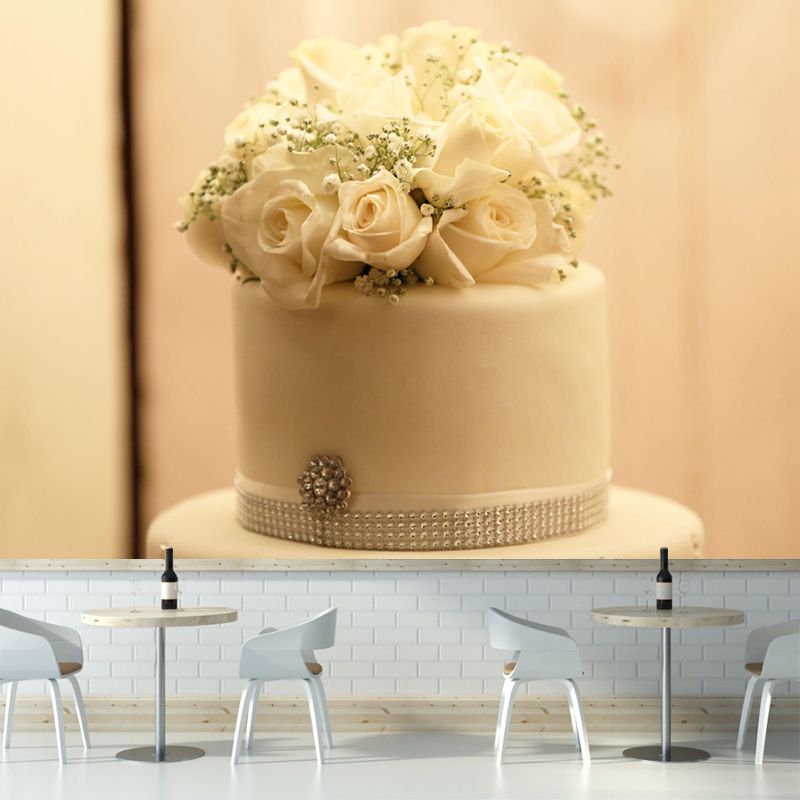 Customized Wall Mural Dessert with Wedding Cake Pattern Mildew Resistant Wallpaper Commerce Shop