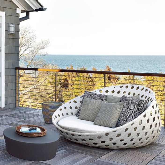 Tropical Patio Daybed Wicker/Rattan UV Resistant With Cushions Fabric