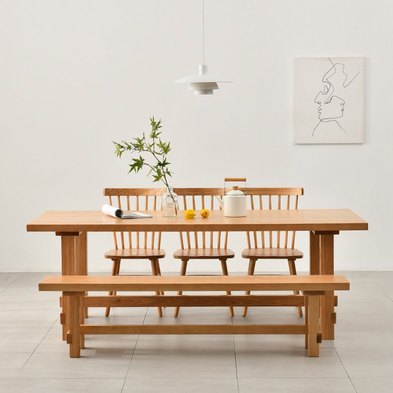 Modern Rectangular Table and Bench Set 1/2/3/5/9 Pieces Solid Wood Dining Sets