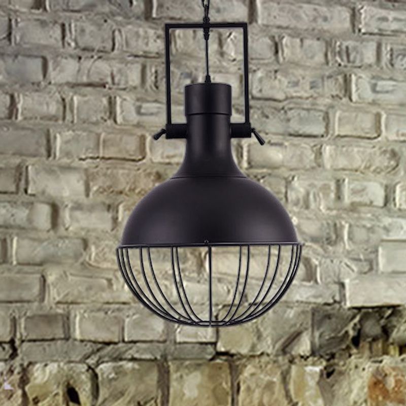 Black Dome Pendant Ceiling Light Farmhouse Metal 1 Light Living Room Hanging Lamp with Cage and Swivel Joint