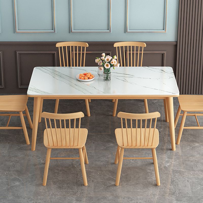 White - Natural Dining Room Table Contemporary 4 Legs Dinette Table