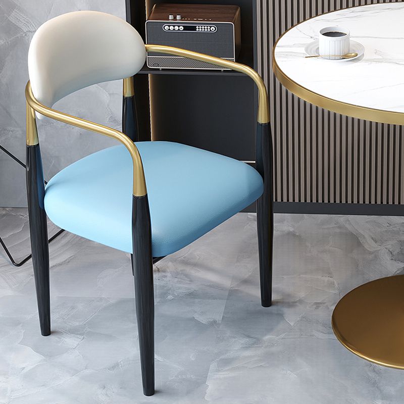 Contemporary Upholstered Arm Chair Home Metal Legs Dining Chair
