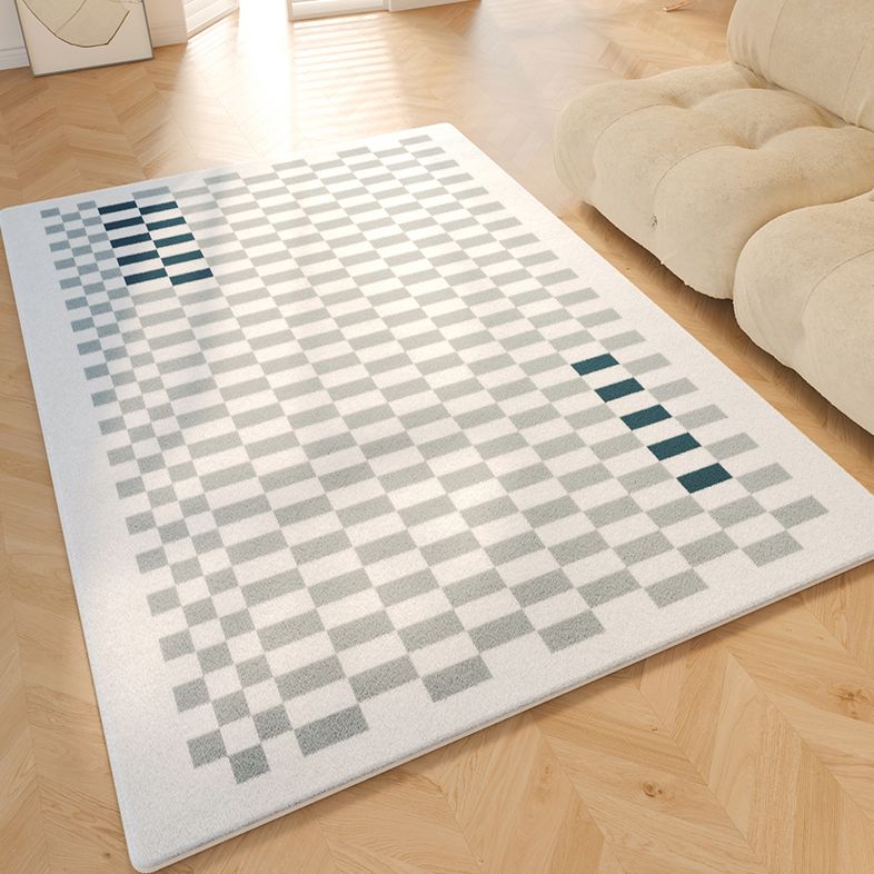White Tone Relaxing Area Rug Polyester Buffalo Plaid Rug Non-Slip Backing Indoor Rug for Living Room