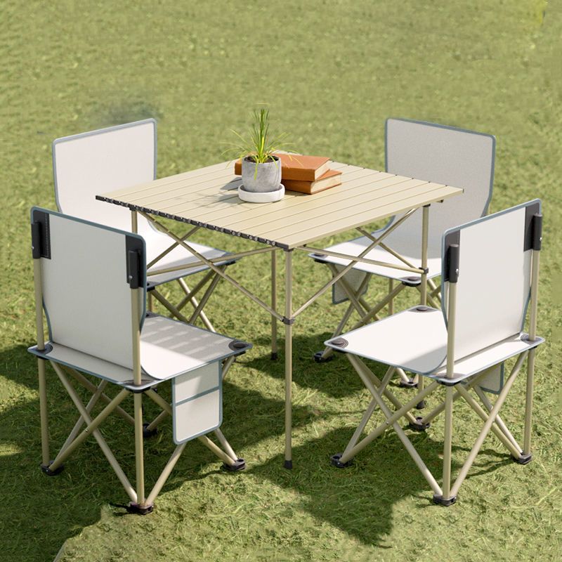 Modern Foldable Camping Table Set 1/5/7 Pieces Metal Dining Table Set for Outside