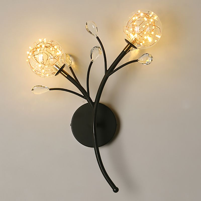 Glass Round Shape Wall Light Modern Style 2-Lights Wall Mounted Light Fixture