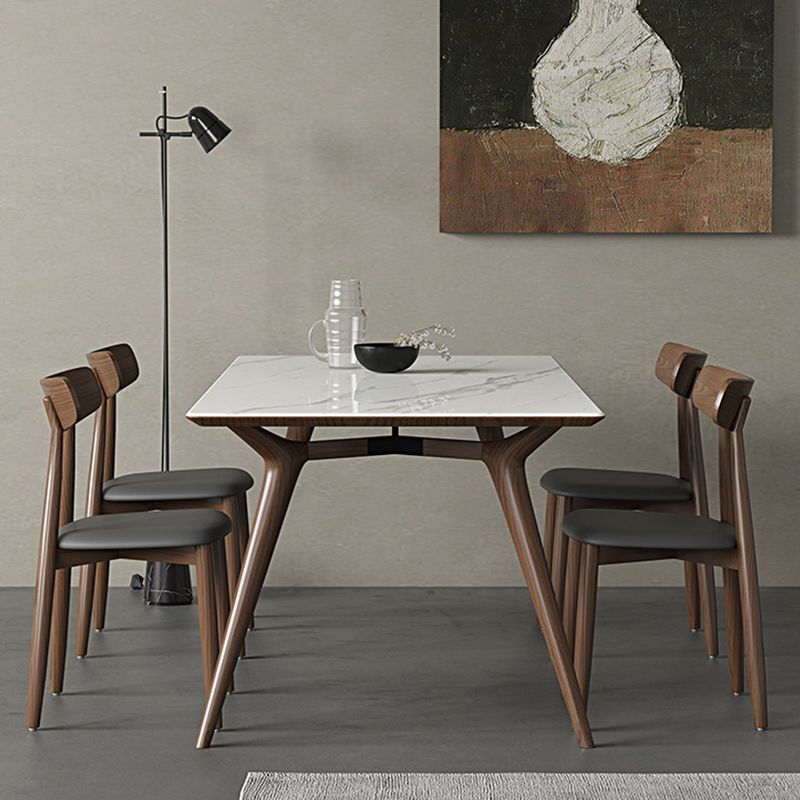 Contemporary 1/4/5 Pieces Dining Set Rectangle Stone Dining Table Set in White