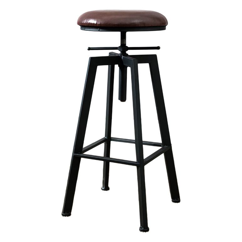 Industrial Metal Barstool Faux Leather Low Back Counter Stool with Iorn 4 Legs