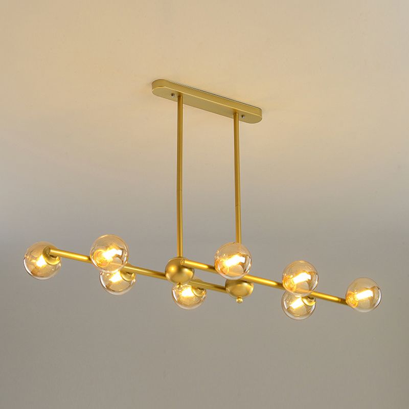 Glass Shade Island Light Fixture Contemporary Gold Suspension Light for Dining Room